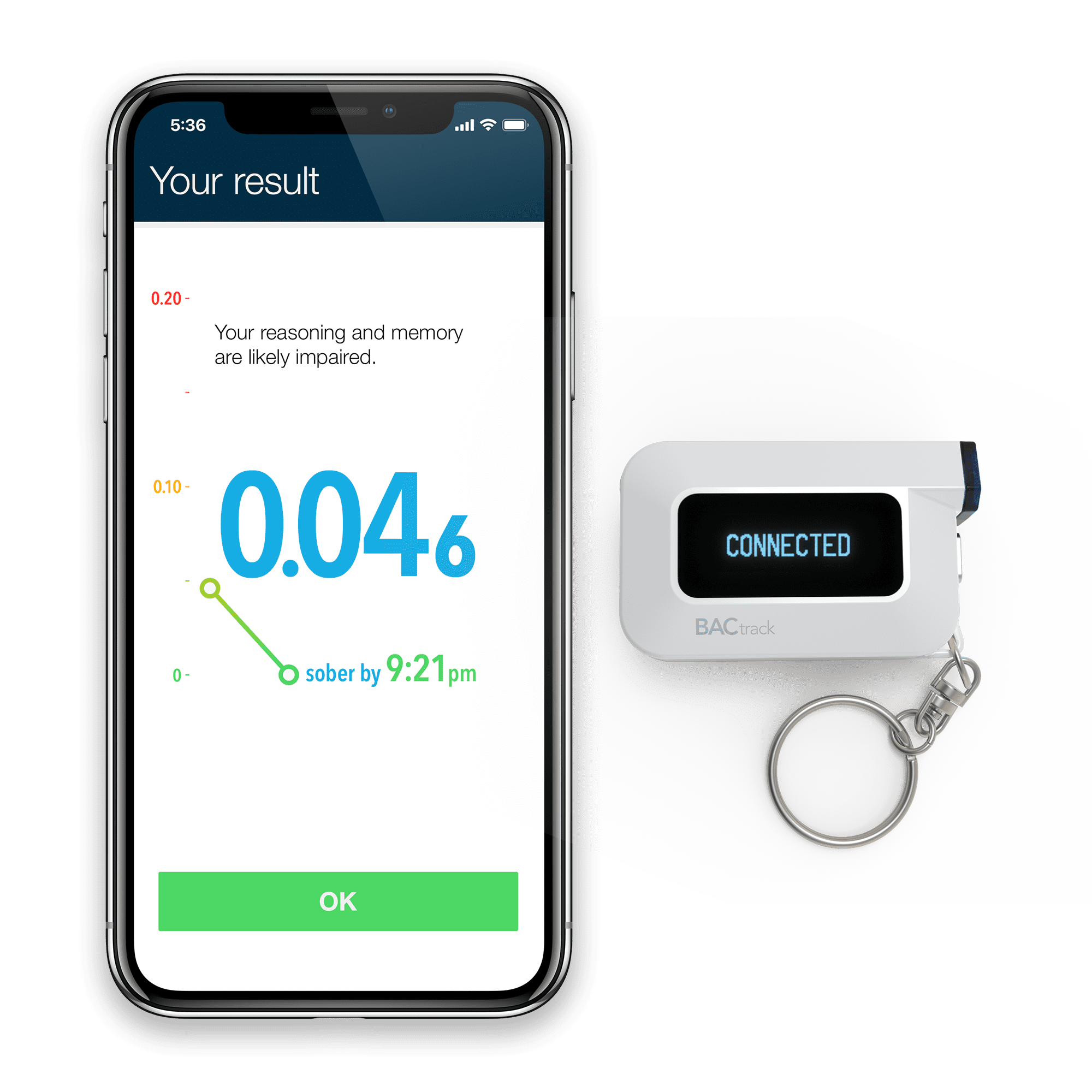 BACtrack C6 breathalyzer connected to an iPhone
