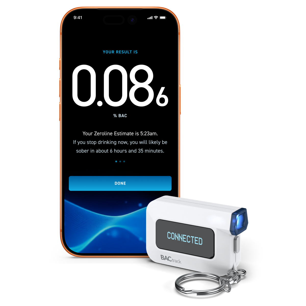BACtrack C6 Keychain Breathalyzer with iPhone